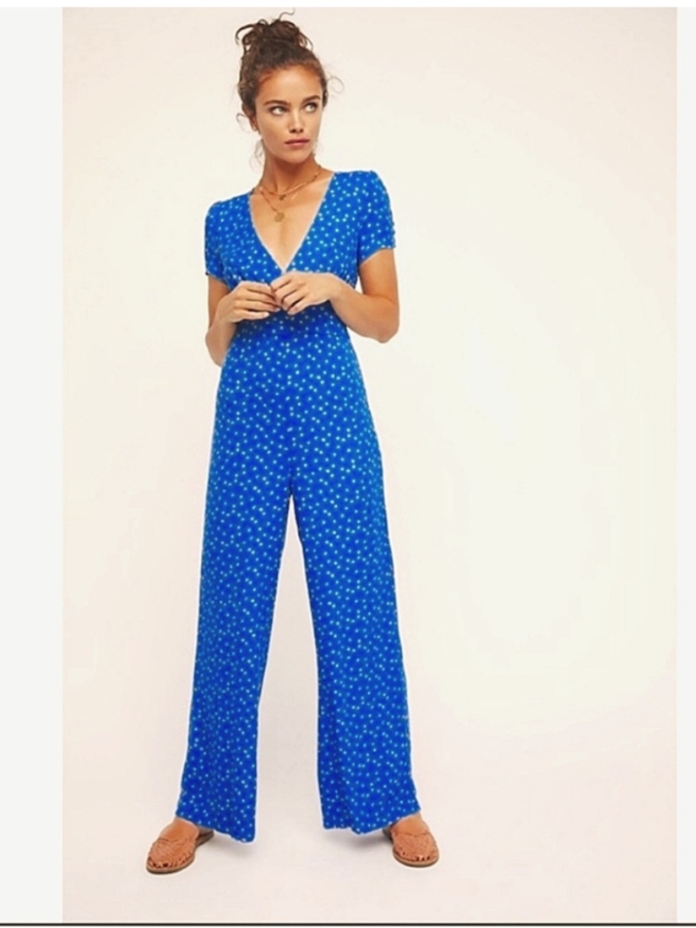 Free People Mia Blue Floral Jumpsuit size 4
